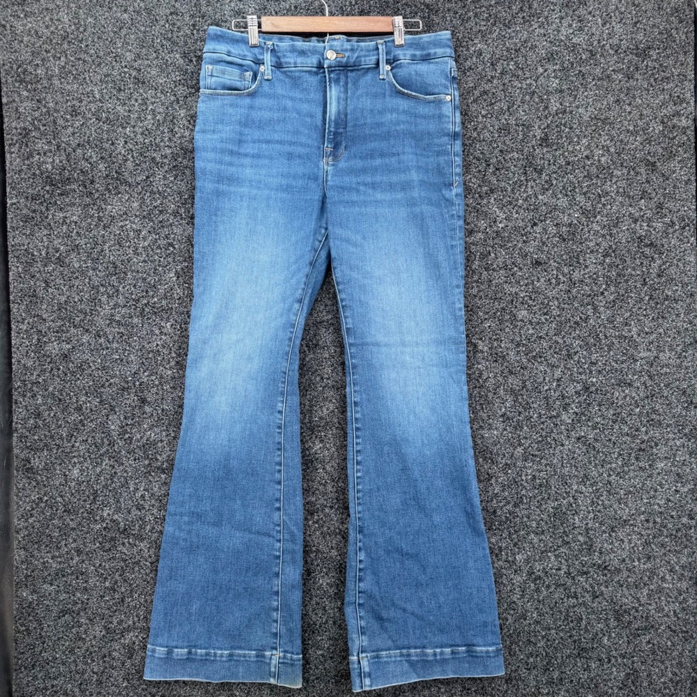 Good American Good Flare Jeans Blue High Rise Stretch Denim 14/32 GFDV731T